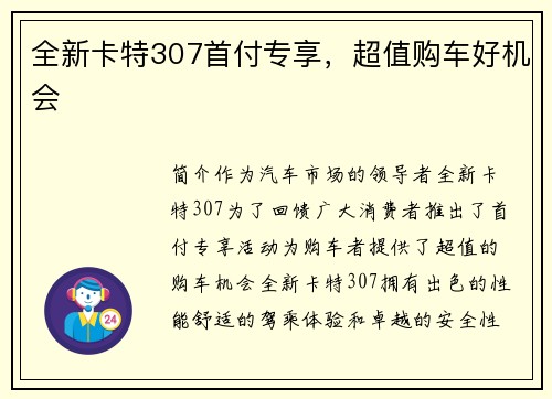 全新卡特307首付专享，超值购车好机会