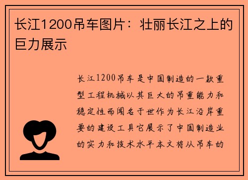 长江1200吊车图片：壮丽长江之上的巨力展示